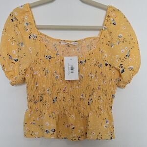 Lush Mustard Floral Smocked Blouse